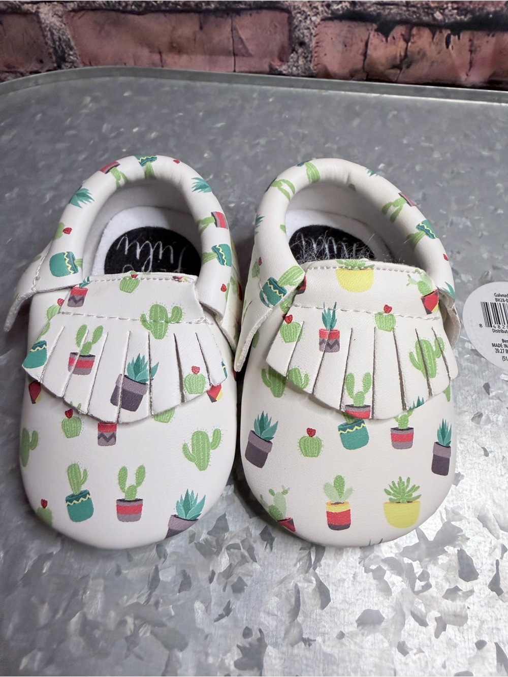 White Cactus Print Kids Moccasin Slip-Ons